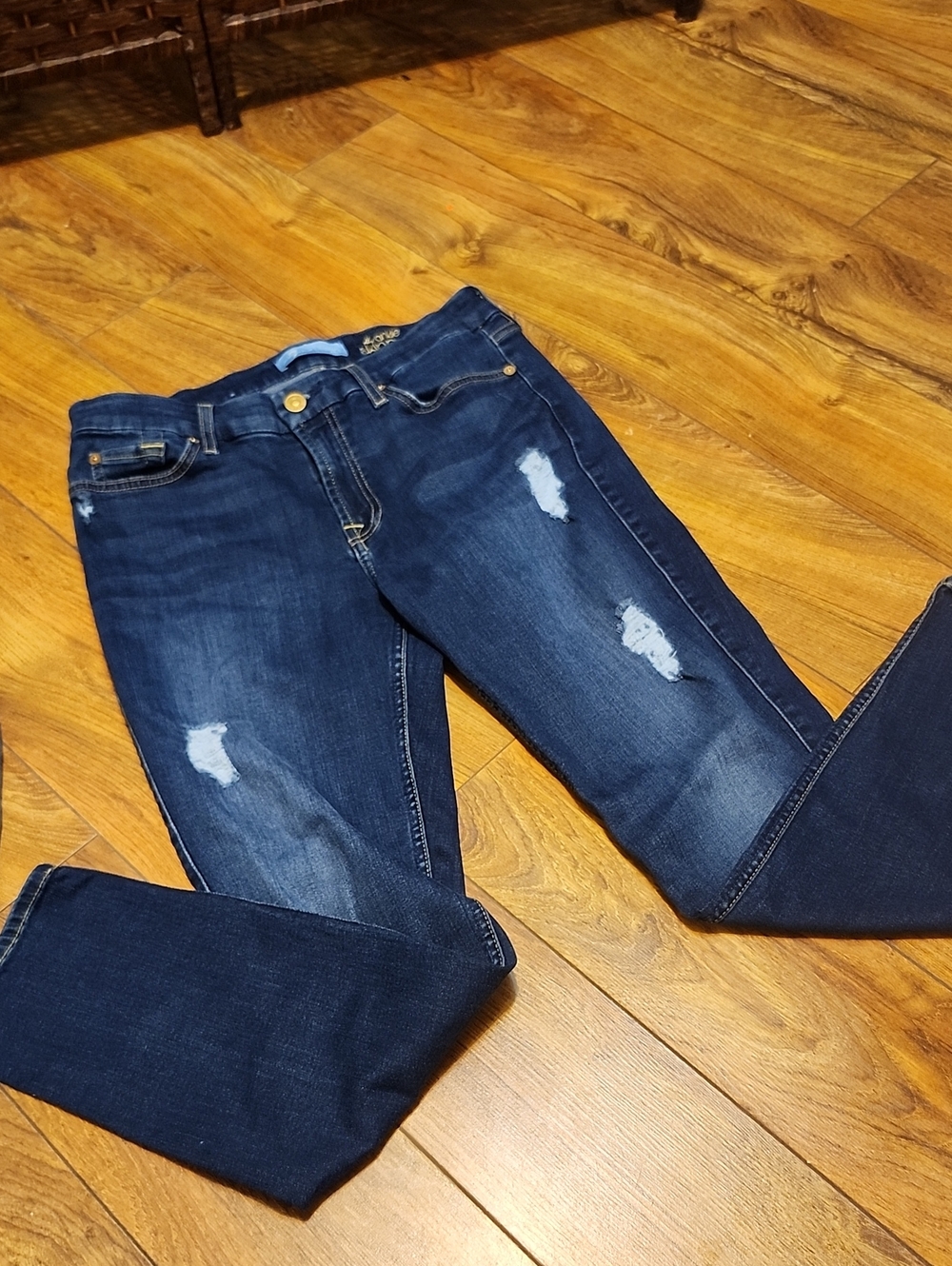 7 For All Mankind Dark Blue Distressed Skinny Jeans